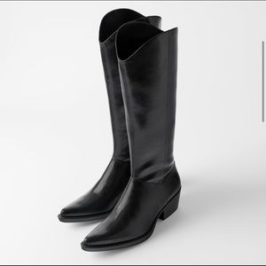 NWT Zara Leather Heeled Cowboy Boots
